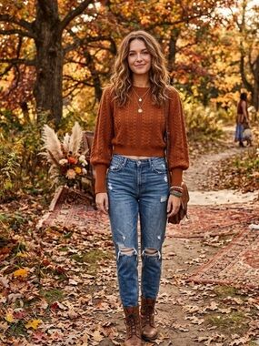 Brave Soul Burnt Orange Cable Knit Cropped
Sweater Size Medium Fall Boho